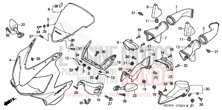OBERER WINDLAUF (2) von CBR600F VR Special PEARL FLASH YELLOW (Y163) von 2001